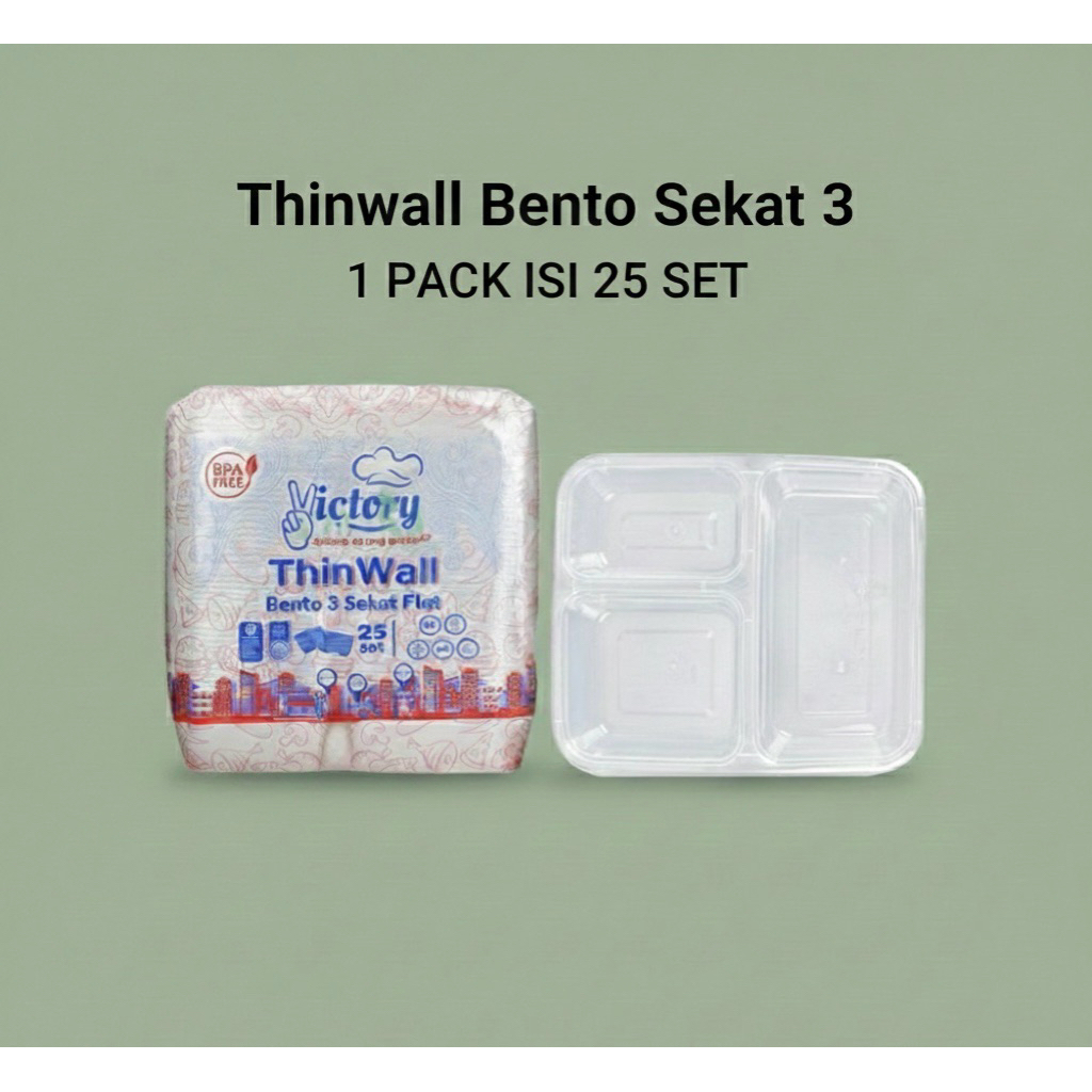 25pcs Thinwall Bento Sekat 3/ Tempat Makan Catering/Tempat Bekal Anak/ Wadah Bekal Makanan Tebal