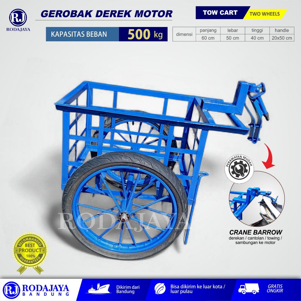 TOW CART / CRANE BARROW / Gerobak tarik motor / Gerobak derek motor / ukuran 60x50x40 cm / kekuatan 