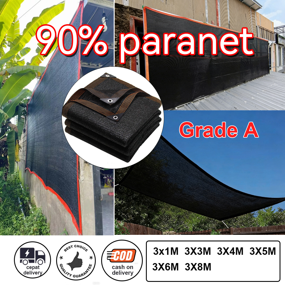 Jaring Paranet 90% Anti UV Nylon HDPE Lebar 3 meter Hitam Tahan Air 3x1meter 3x3meter  3x4 3x5 3x6 3
