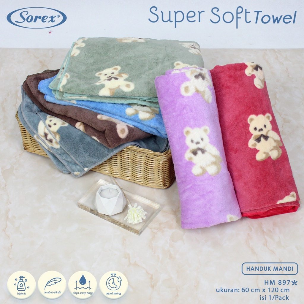 HANDUK BAYI SOREX MURAH HALUS NYAMAN DAN AMAN UNTUK BAYI HM897 HANDUK MICROFIBER MOTIF BONEKA