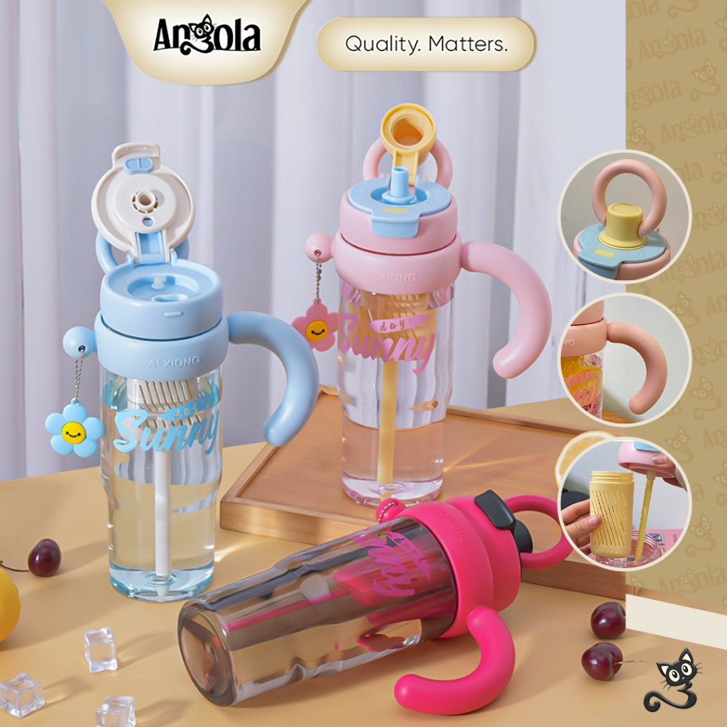 ANGOLA Botol Minum Jumbo 1200ml W31 Tumblr Botol Minum Anti Bocor dengan Sedotan & Saringan Teh