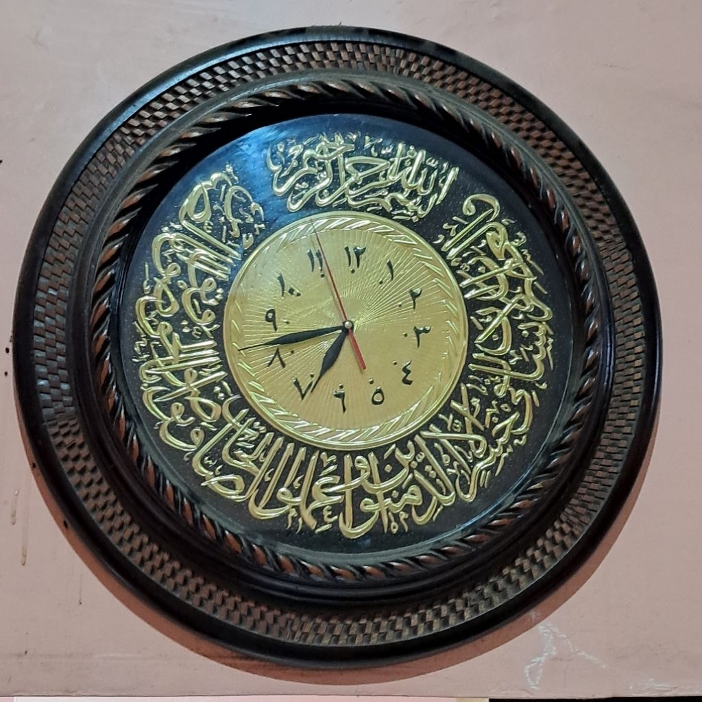 JAM Dinding kaligrafi antik ukiran kayu besar