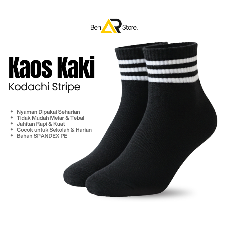 Ben AR Store - 1 Lusin Kaos Kaki Kodachi Stripe Non Kemas - BAHAN SPANDEX PE