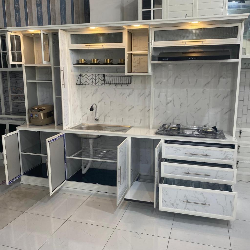 Kitchen Set Aluminium Kaca Dan ACP Anti Rayap dan Air