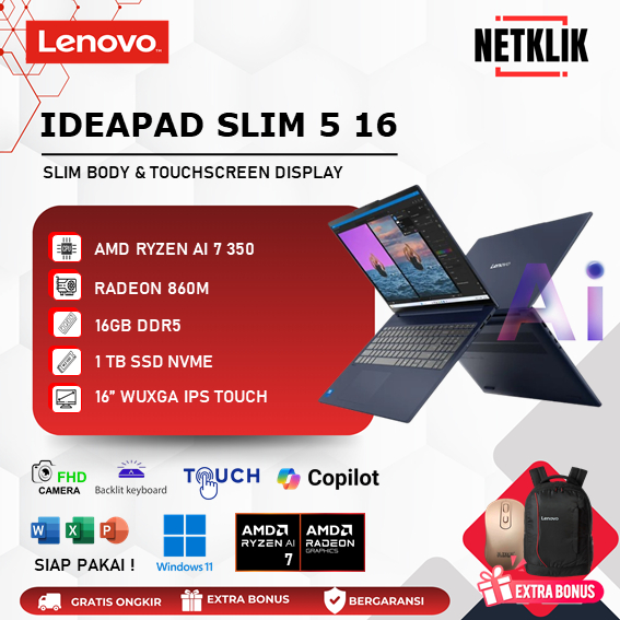 LENOVO IDEAPAD SLIM 5 16 AMD Ryzen AI 7 350 16GB DDR5 1TB SSD IPS Touchscreen