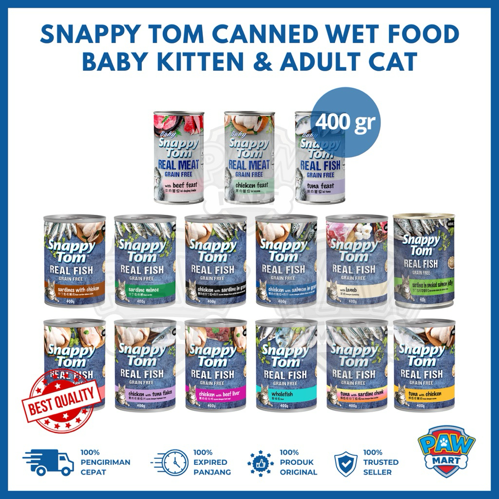 Snappy Tom Kaleng Baby Kitten & Adult Cat Wet Food (400gr) - Makanan Basah Anak Kucing Dewasa Junior