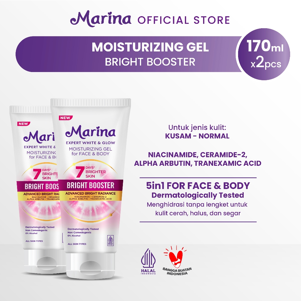 Marina Expert White & Glow Pelembap Gel Bright Booster 170 ml [2 pcs] - Exp : 09.2027