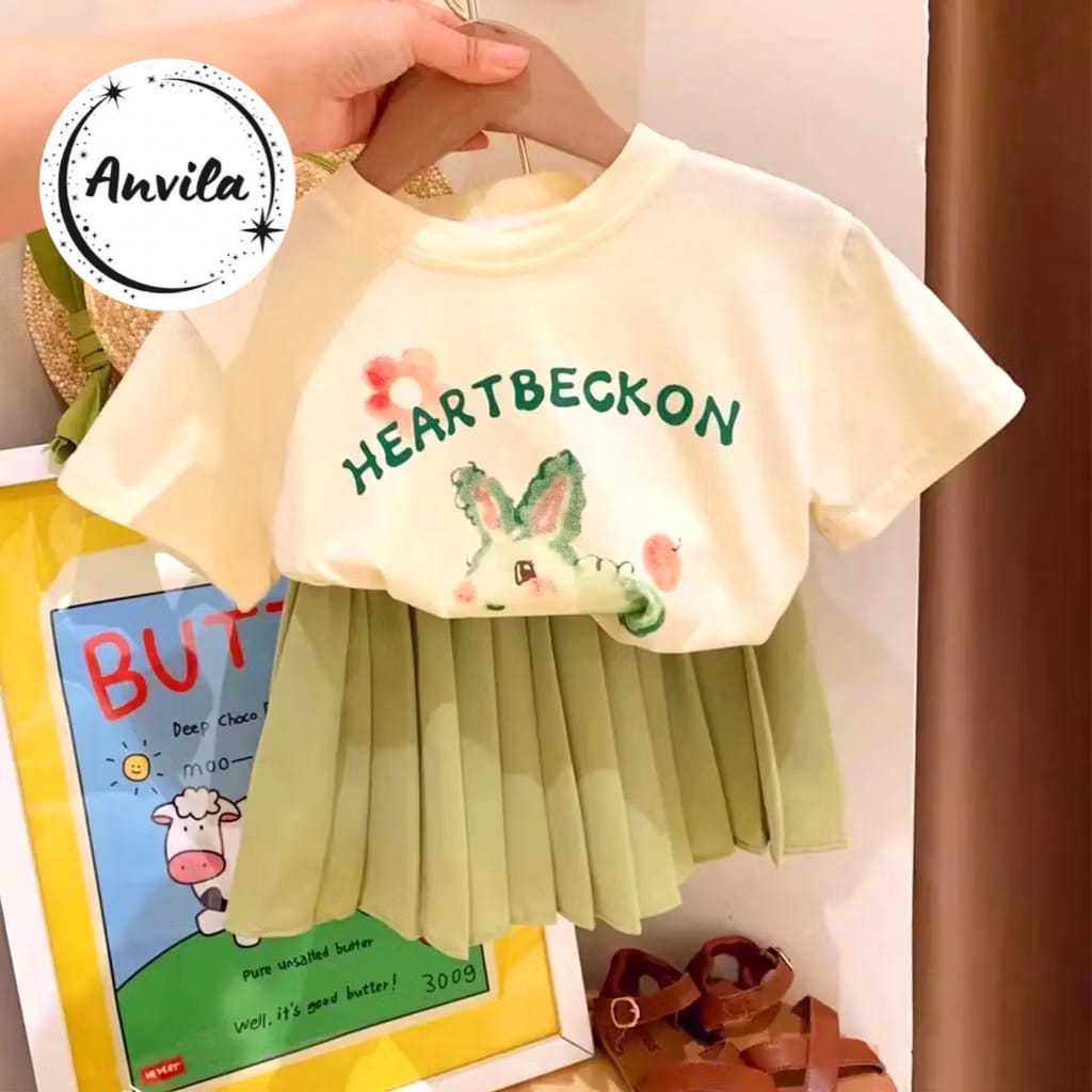 Setelan Anak Perempuan Import Rok Plisket Model Rabbit Cute Terbaru Fashionable