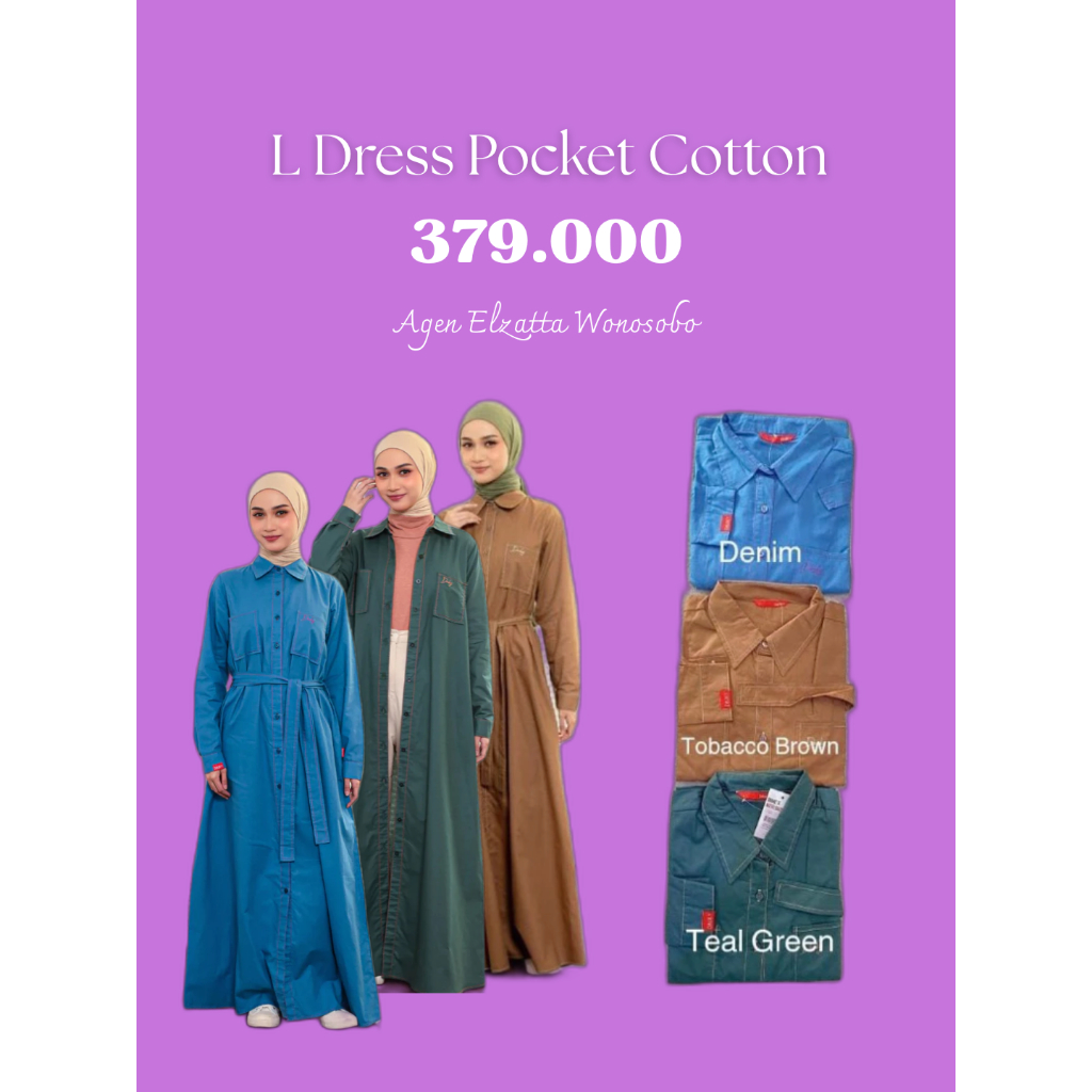 Dauky L Dress Pocket Cotton Gamis Katun Polos Kancing Aktif
