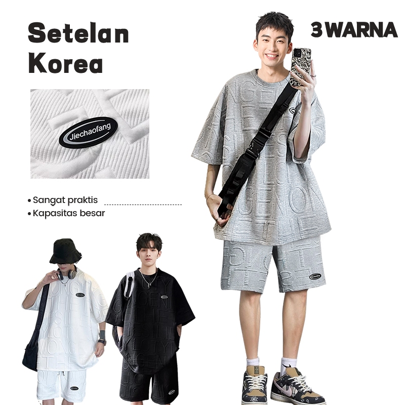 Baju Setelan Pria Oversize kaos pria celana pendek pria baju set pria distro kaos pendek M-3XL