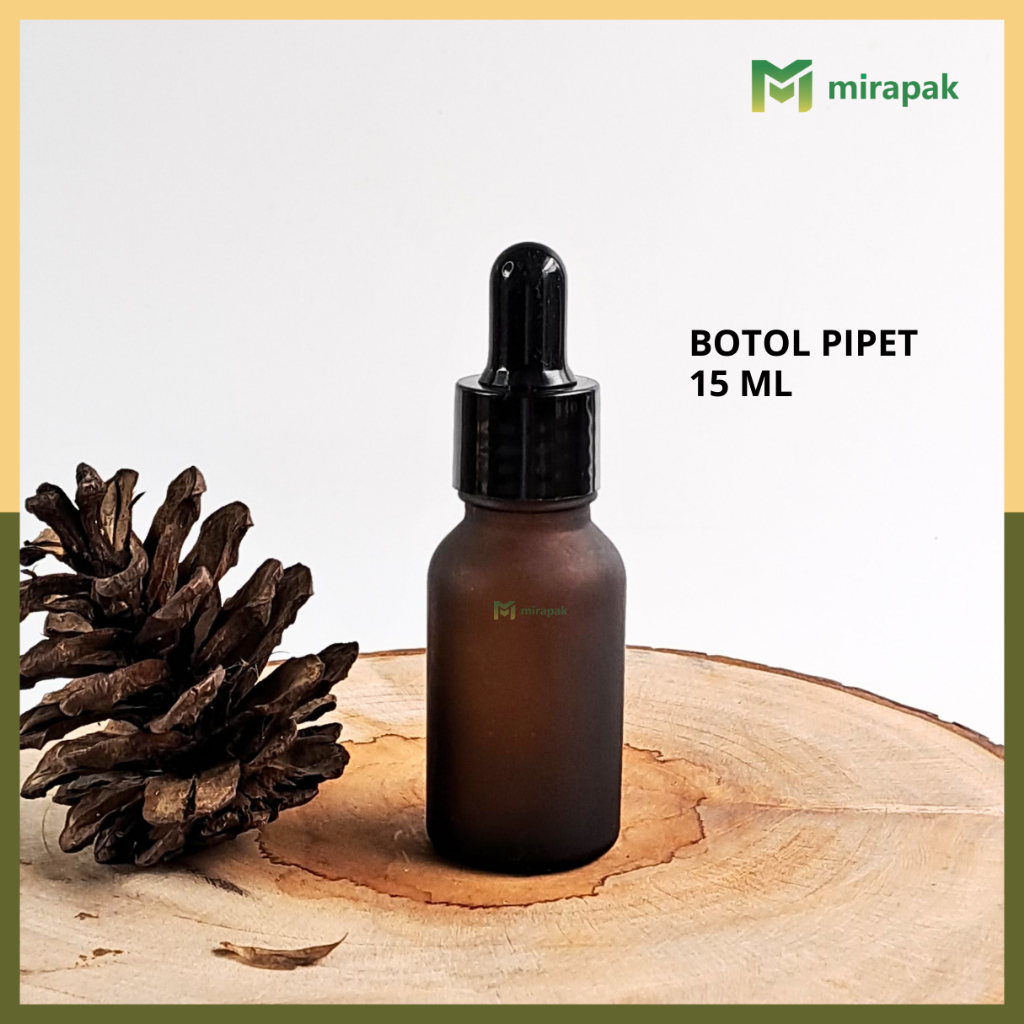 BOTOL PIPET 15ML COKLAT DOF FROSTED KACA TEBAL - RING MULUS HITAM KARET HITAM - SERUM KOSMETIK SKINC