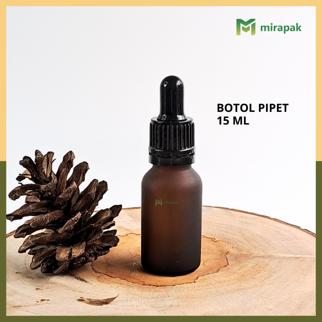 BOTOL PIPET 15ML COKLAT DOF FROSTED KACA TEBAL - RING SEGEL HITAM KARET HITAM - SERUM KOSMETIK SKINC