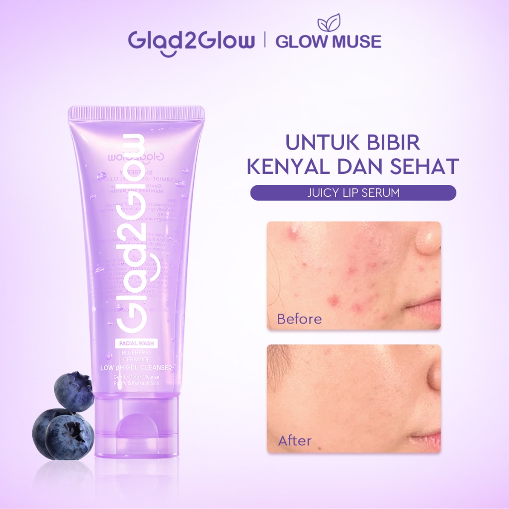 [100% ORI]Glad2Glow Blueberry Ceramide Low pH Gel Cleanser facial wash sabun cuci muka face wash Pem