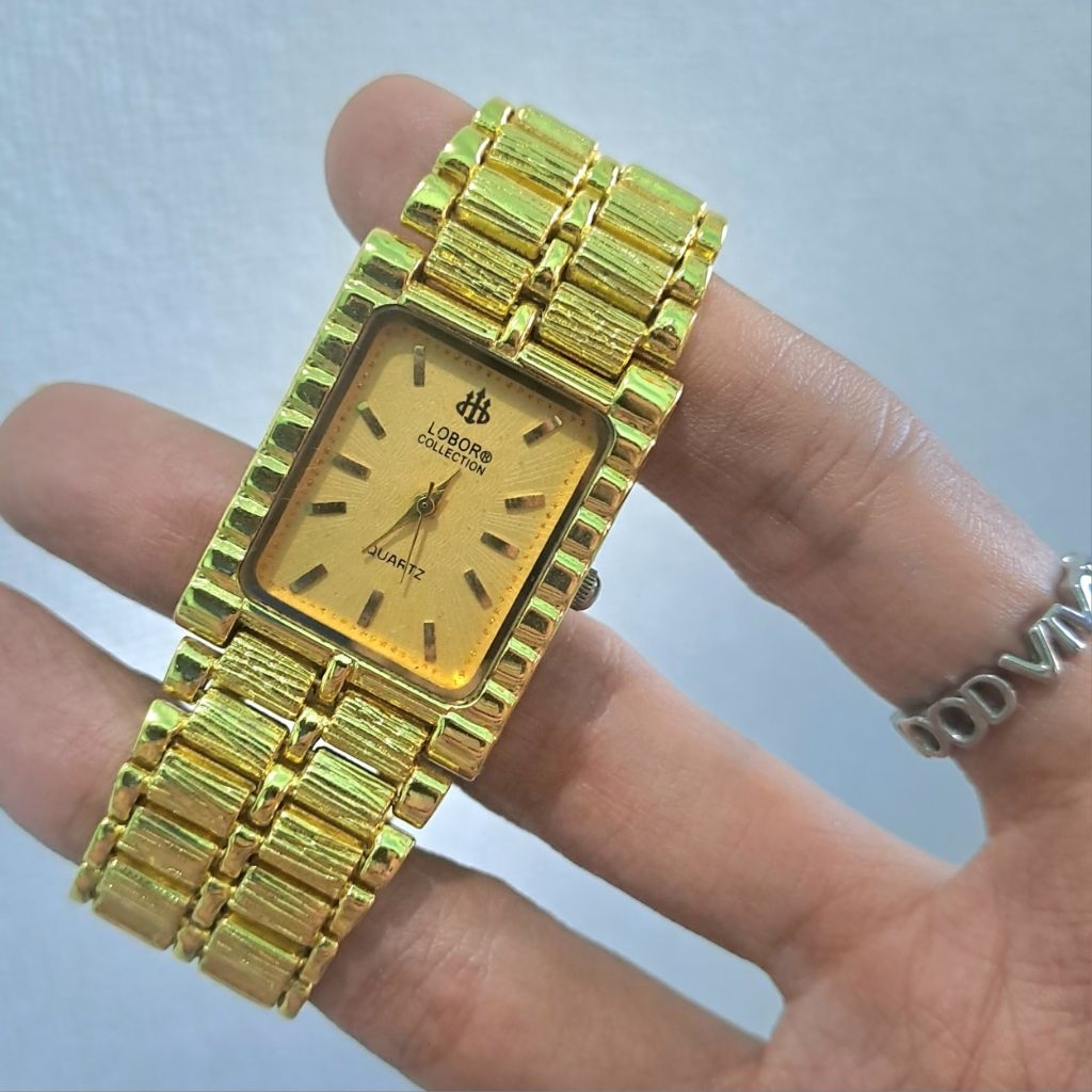 LOBOR Jam Tangan Kaca Shappire Pria Elegan Luxury Hong Kong Branded 24K Gold Dials
