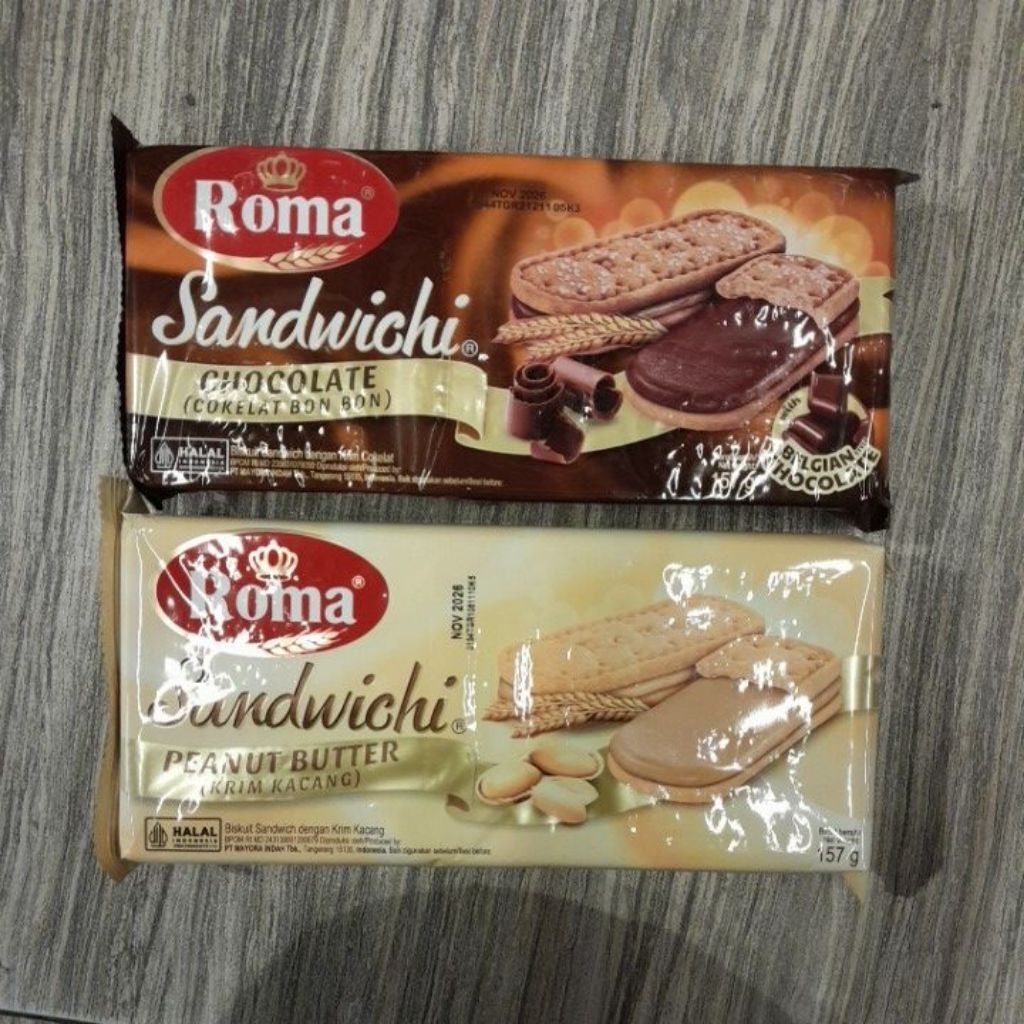 ROMA Sandwich biskuit COKLAT / PEANUT BUTTER Kacang 157gr