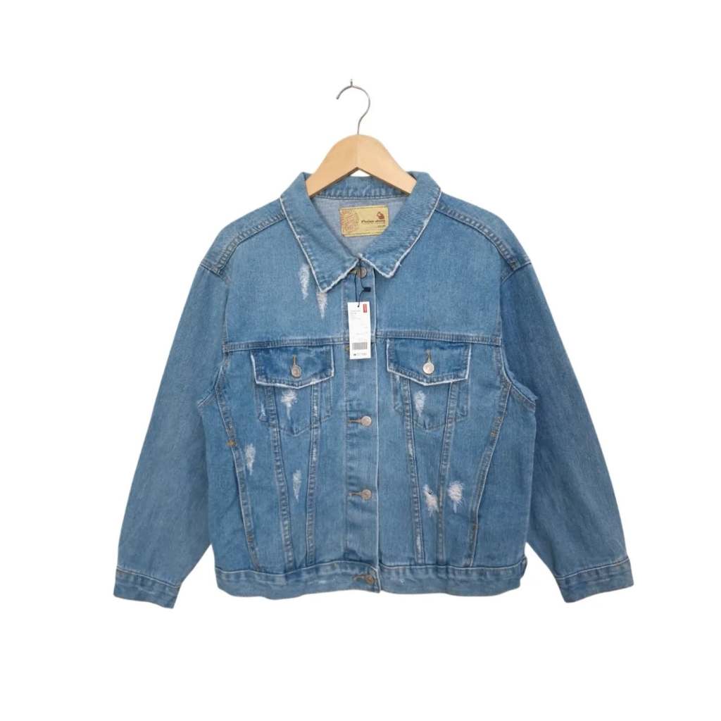 Jacket Jeans Denim Premium Ripped Light Blue (KODE : B125- 15)