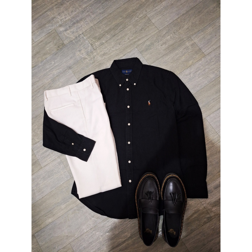 Kemeja Hitam Polo Ralph Lauren Pria Wanita Oxford Original