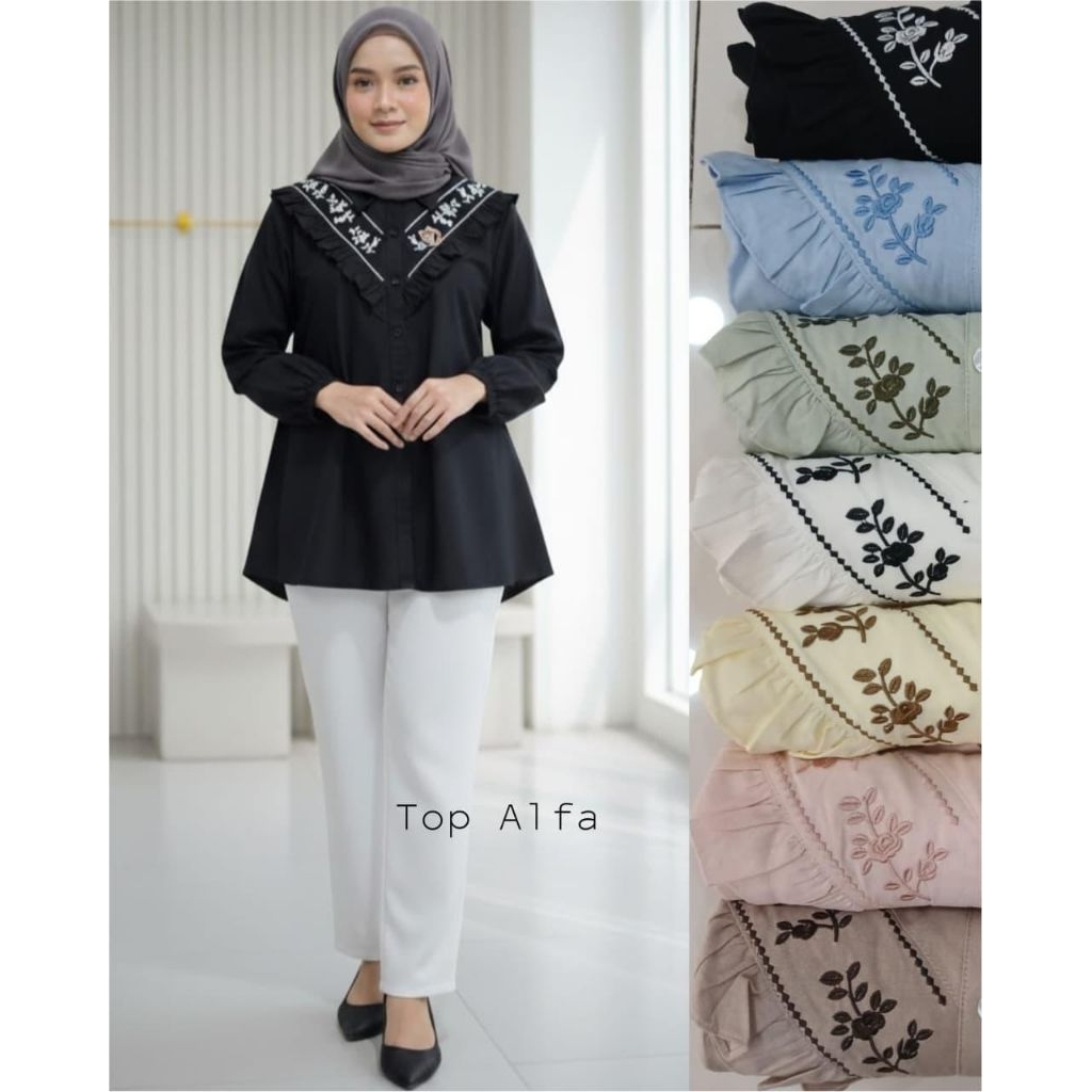TOP ALFA KEMEJA KATUN PREMIUM BORDIR ORI BY WINODY