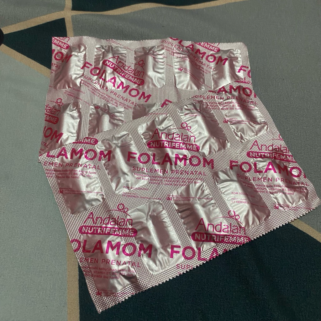 Andalan Folamom 1 strip ( 10 tab) vitamin ibu hamil, menyusui, promil asam folat tinggi 1000 mcg