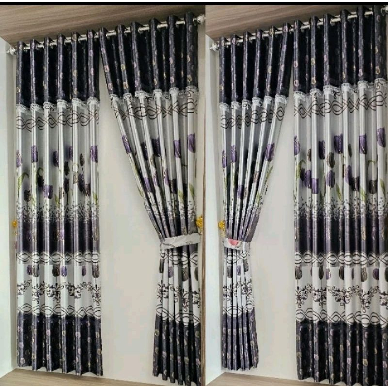 Gorden Jendela Pintu kamar Kain Blackout Griter Bunga Print Emas