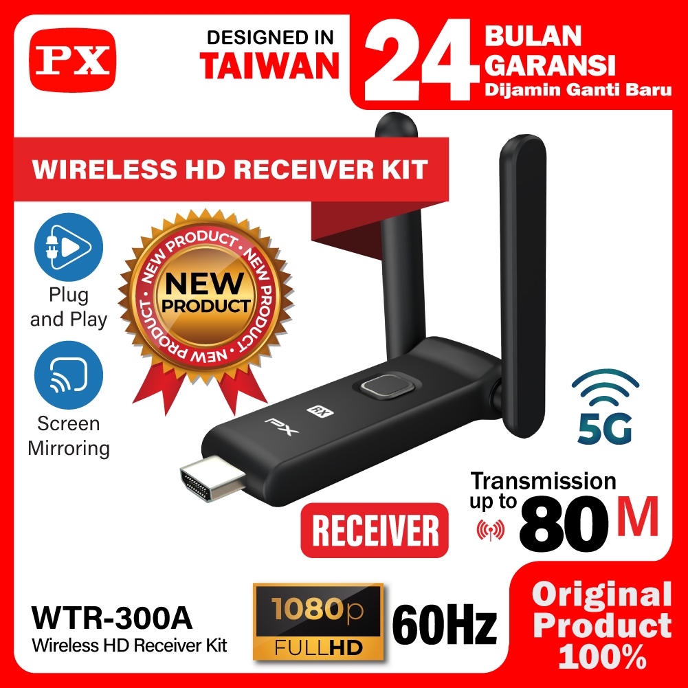 Wireless HDMI Transmitter Receiver Audio Video Display Stick Laptop Smartphone 80 meter PX WTR-300A 