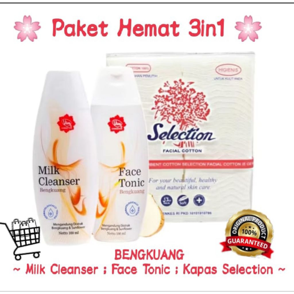 3in1 Paket Pembersih Wajah Viva Bengkuang - Milk Cleanser, Face Tonic, Kapas