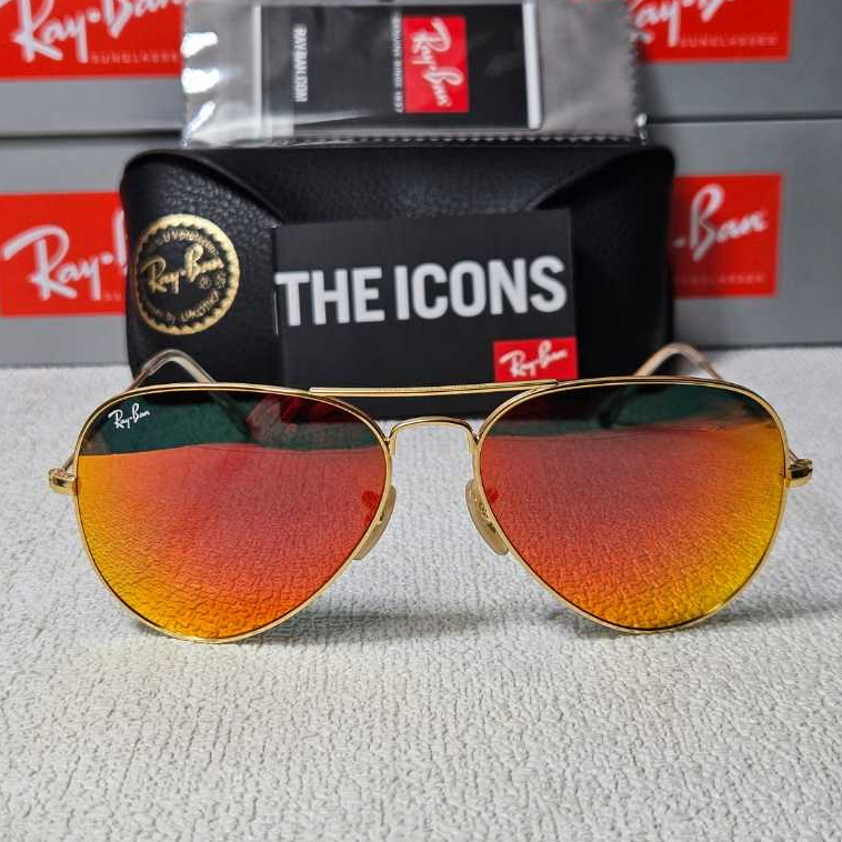 Kacamata Rayban Aviator RB3025 112/69 58 Gold Lens Mirror Orange Original