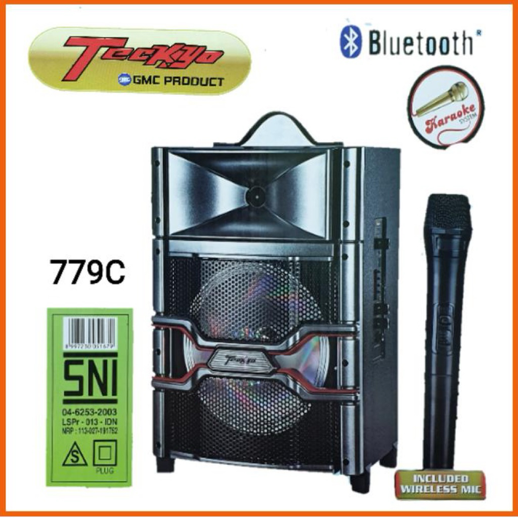 Speaker Bluetooth GMC Teckyo 779C Speaker Portable 8 Inch Free 1 Microphone Wireless Original Bergar