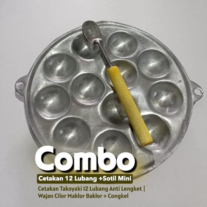 Cetakan Takoyaki 12 Lubang Anti Lengket | Wajan Cilor Maklor Baklor + Congkel