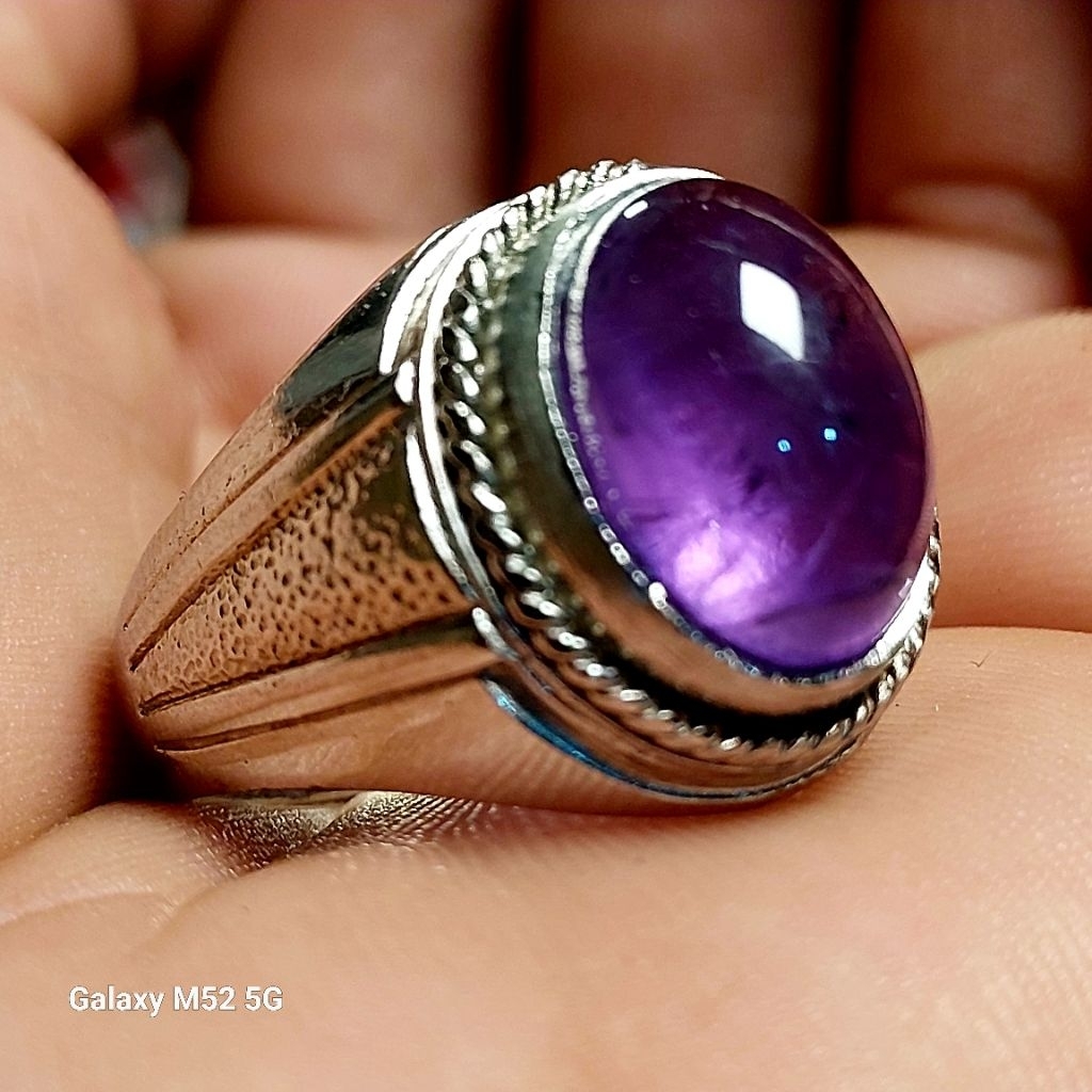 Cincin batu kecubung kalimantan dim 14 mm /amethies ring alpaka super