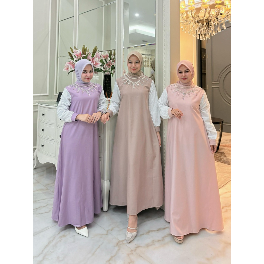 Gamis katun Ima Tuyobo mix fayet Retliting belakang tangan ada kancing manset  ori By Edness Kayla
