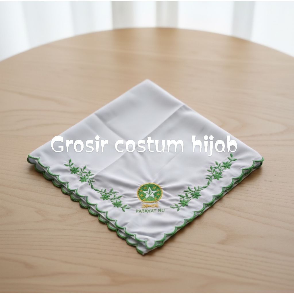 Hijab fatayat Nu motif daun logo bordir