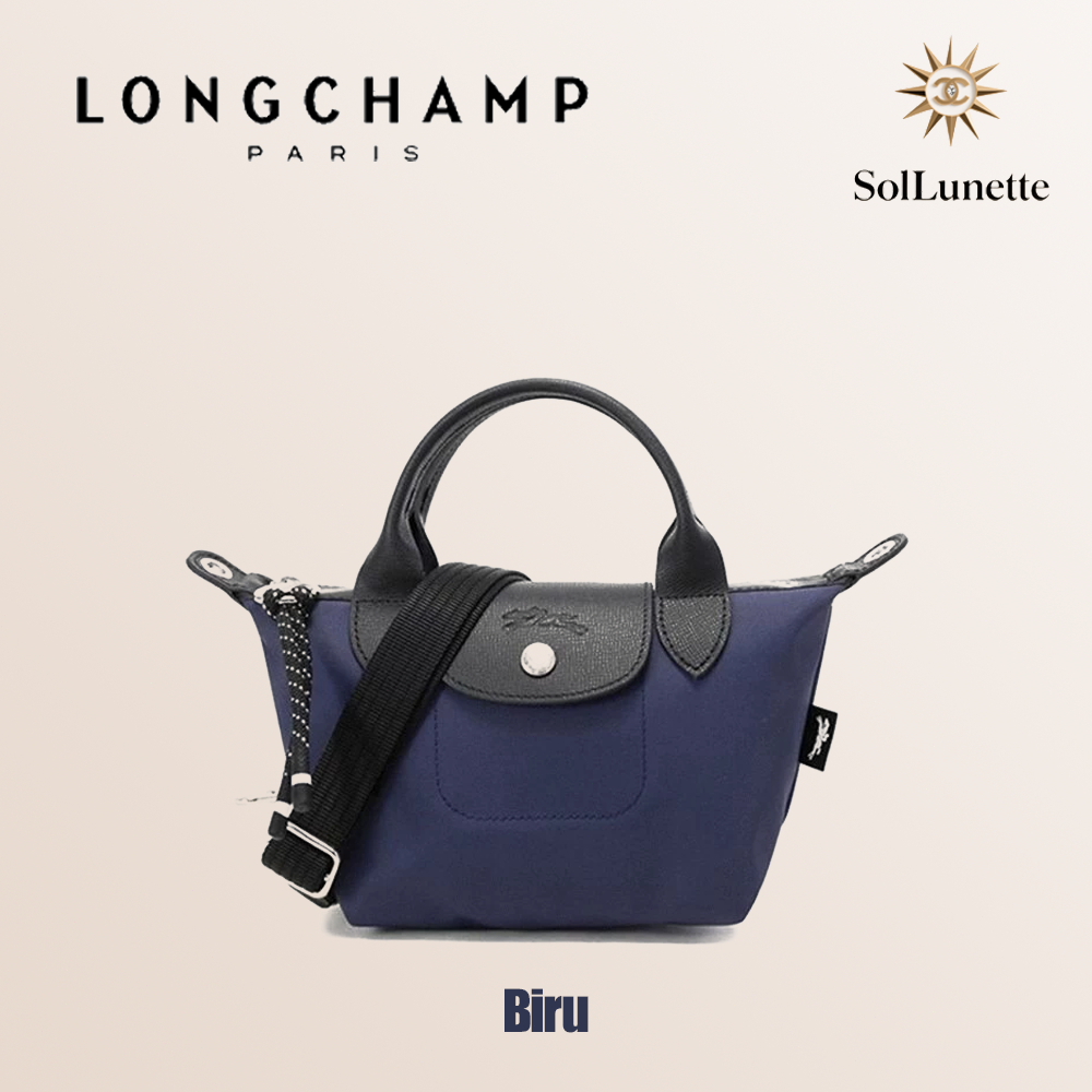 Longchamp Tas Wanita Le Pliage Xtra Mini Kulit Sapi Warna Biru Laut