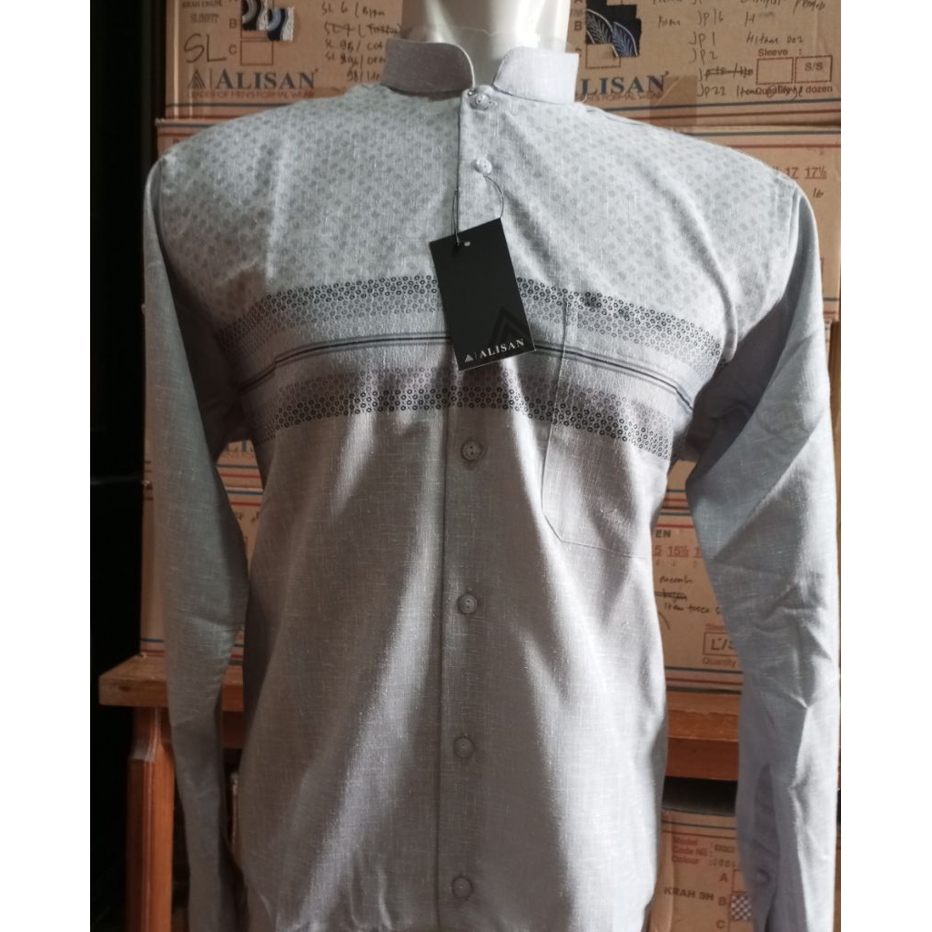 Koko Alisan lengan panjang reguler, Koko fashion Alisan coklat, Abu