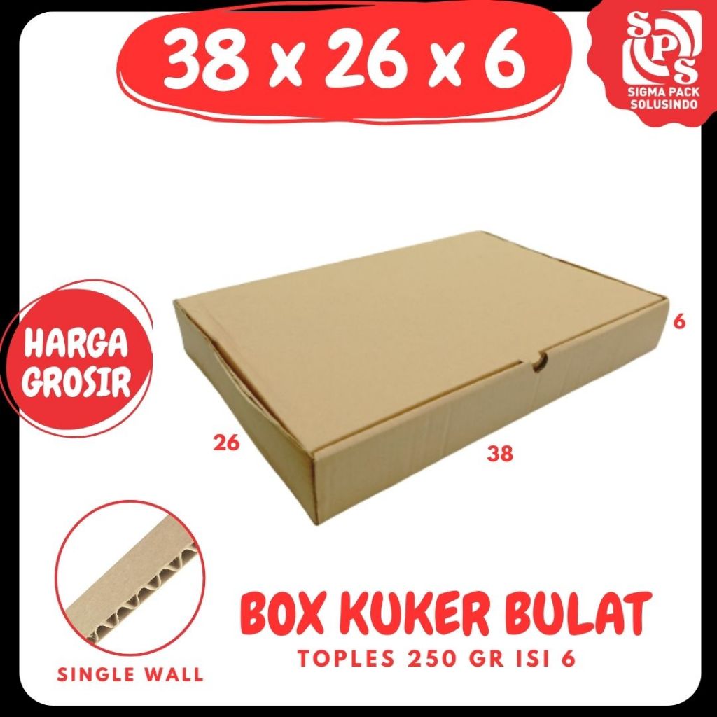 Box_kuker 38x26x6 LD (KuKer Toples 250gr isi 6) Kardus Pizza Lebaran/Kue Kering/Box hampers/idul fit