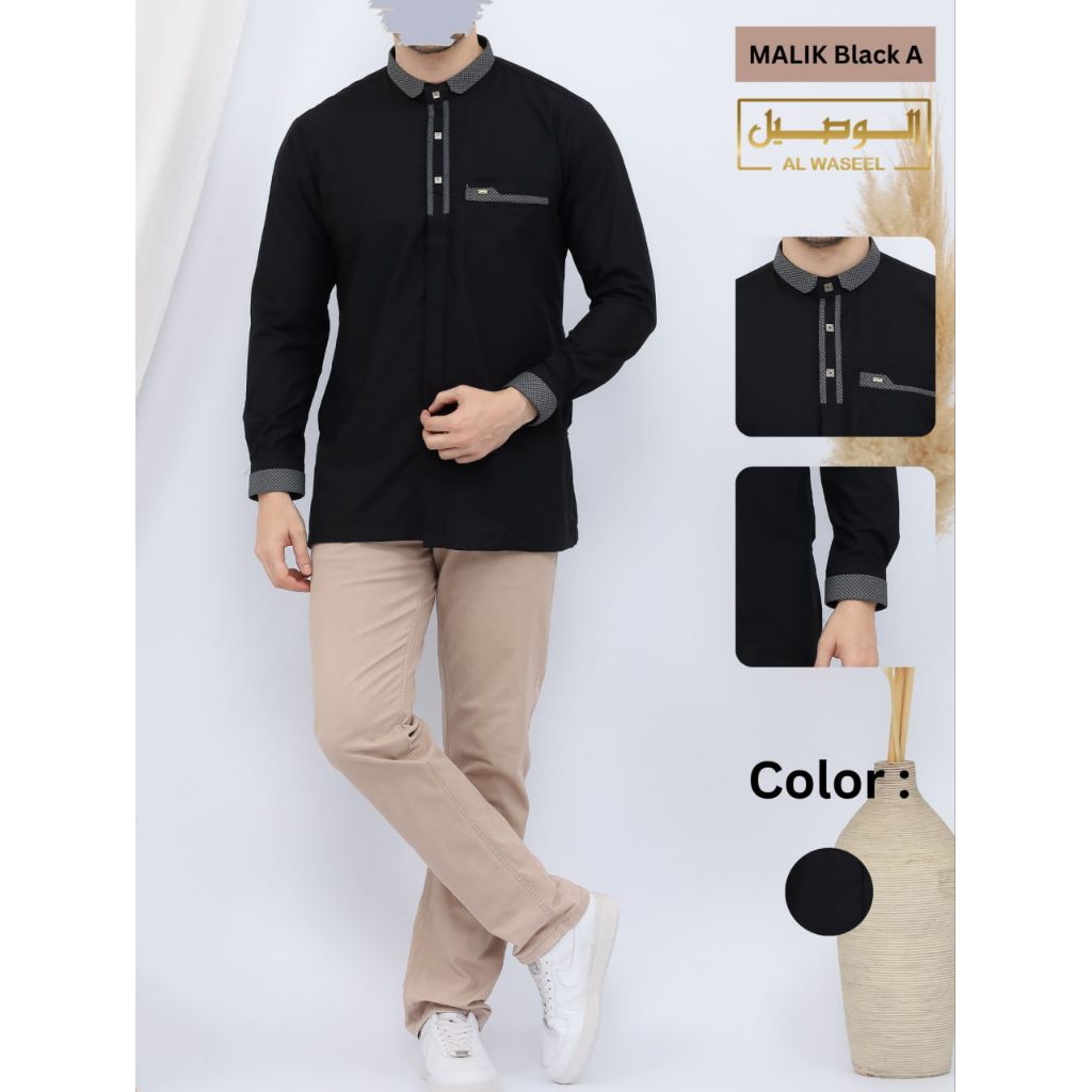 Kemeja Pria Alwaseel Malik Hitam – Lengan Panjang Manset