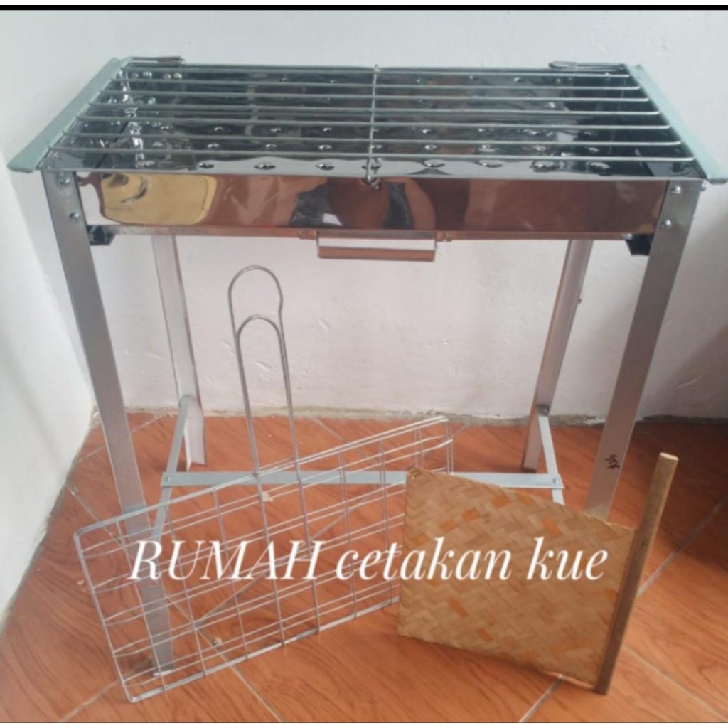 1 set panggangan arang stainless / Bakaran sate ikan ayam stainless / free kipas bambu