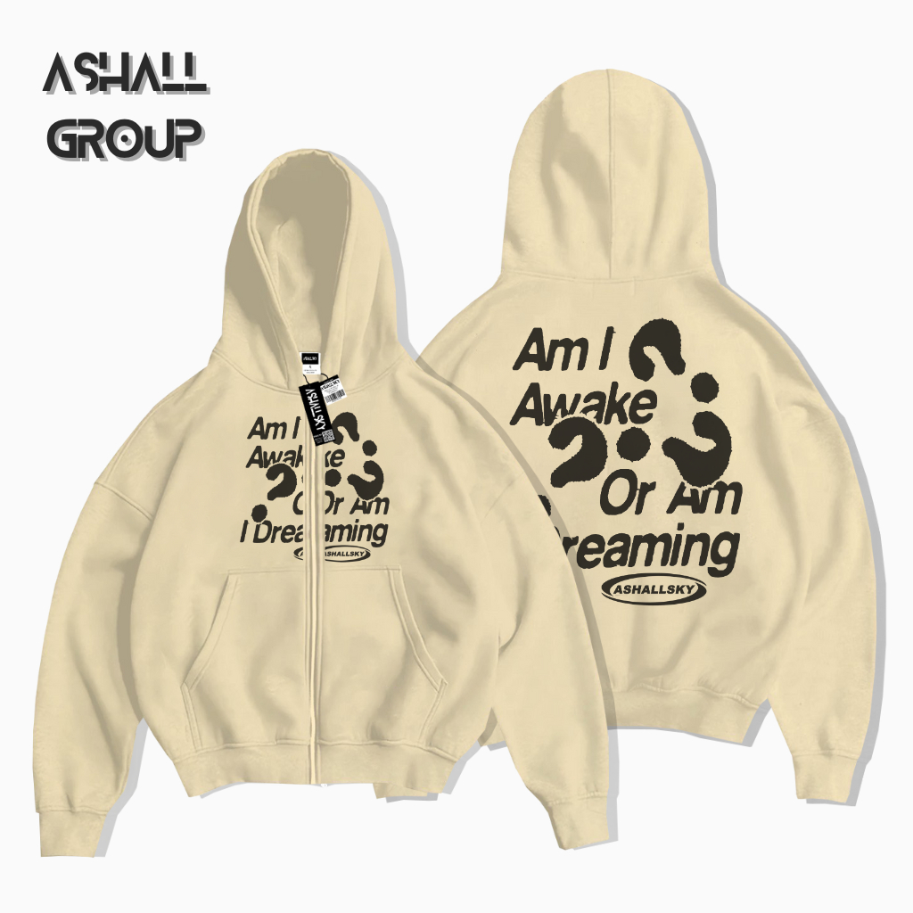 Wahyu_kelambi Hoodie Boxy Zipper Oversize Awake Warna Cream Fit Distro Pria Wanita Elegance