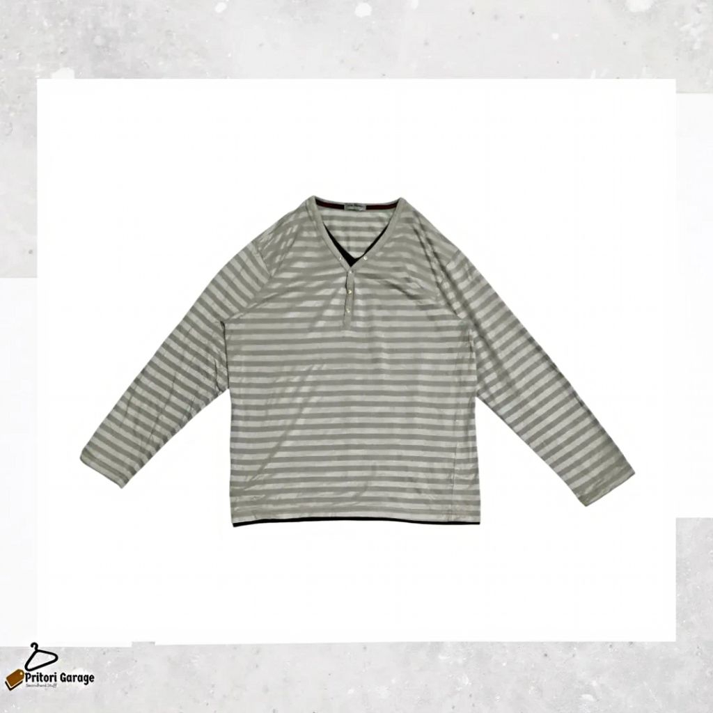 Long Sleeve Stripe Henley V-neck Louis Chavlon Y2K Grey Light Grey Shiny Colour Vintage L