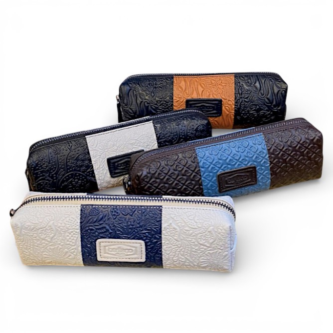 Berliano Leather Pencil Case -  Dompet Pensil Kulit Sapi Asli Motif Batik