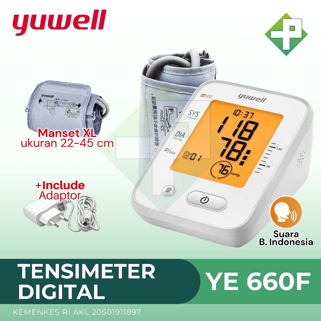 Yuwell - Tensimeter Digital YE 660 F | Alat Cek Tekanan Darah Digital + Adaptor | PENTALOGY