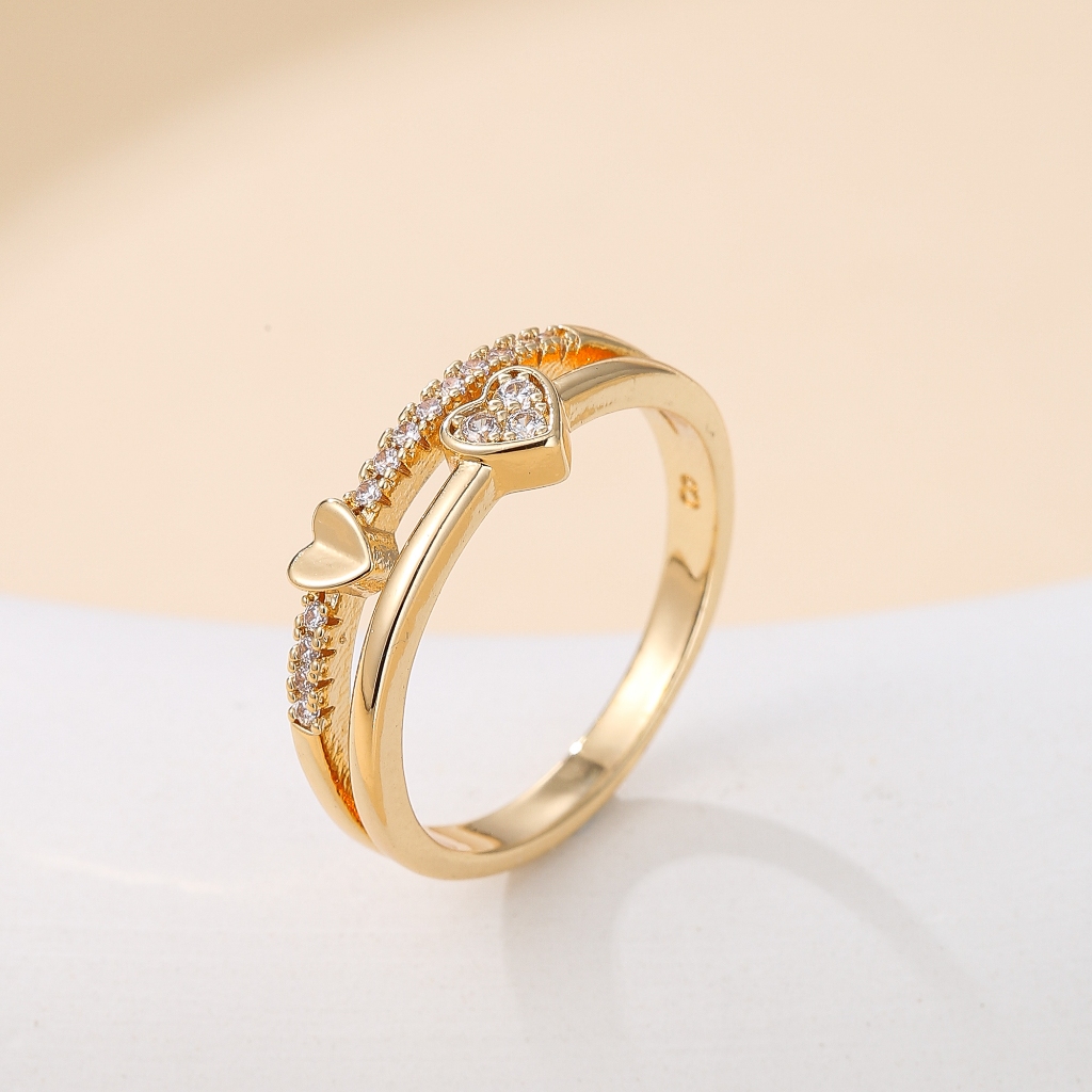 BLK Cincin Jewelry Wanita Dewasa Titanium Anti Luntur Model Simple MiniLove Permata Zircon Ring Gold