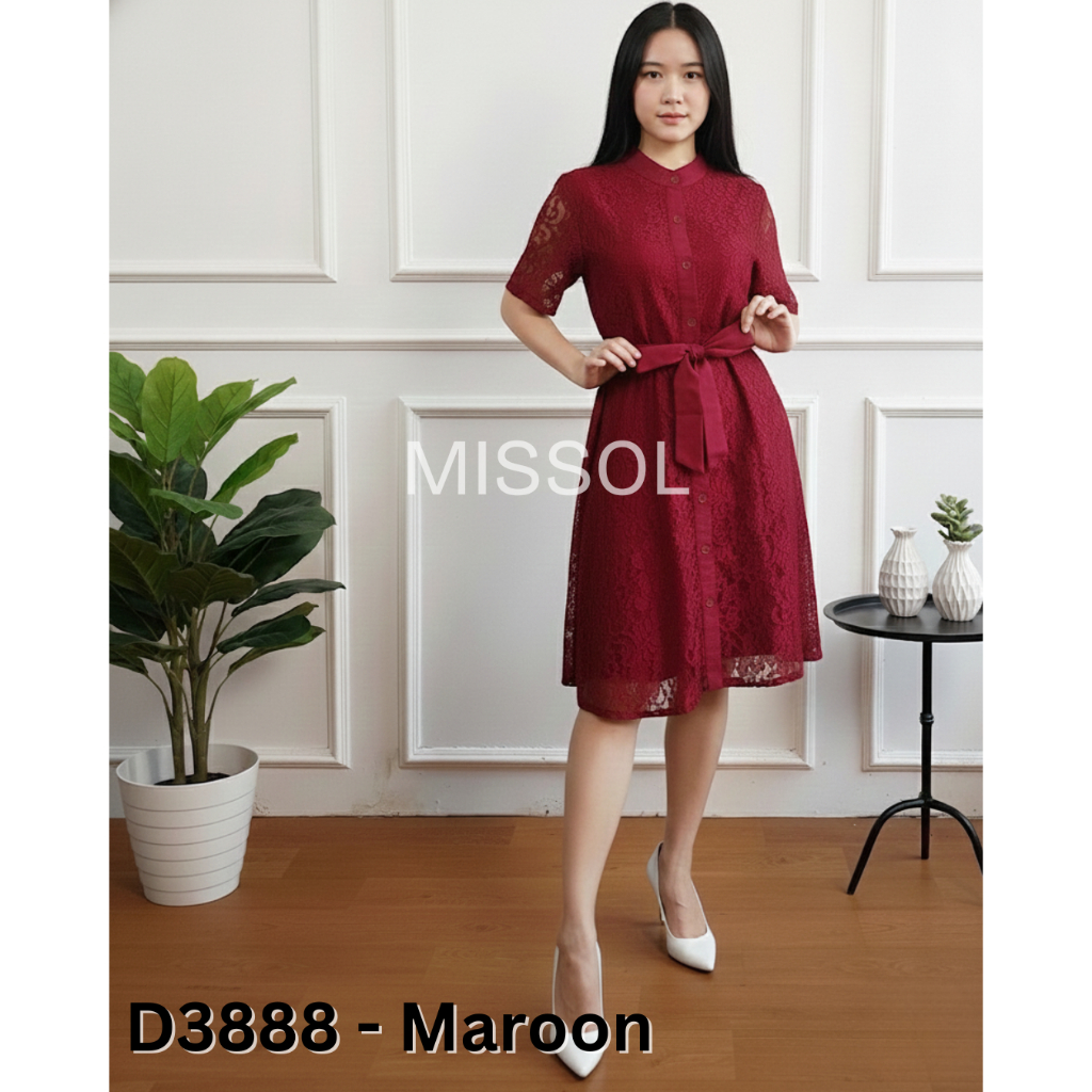 D3888 Dress brokat pesta midi lengan pendek / dress imlek 3 size M L XL 3888
