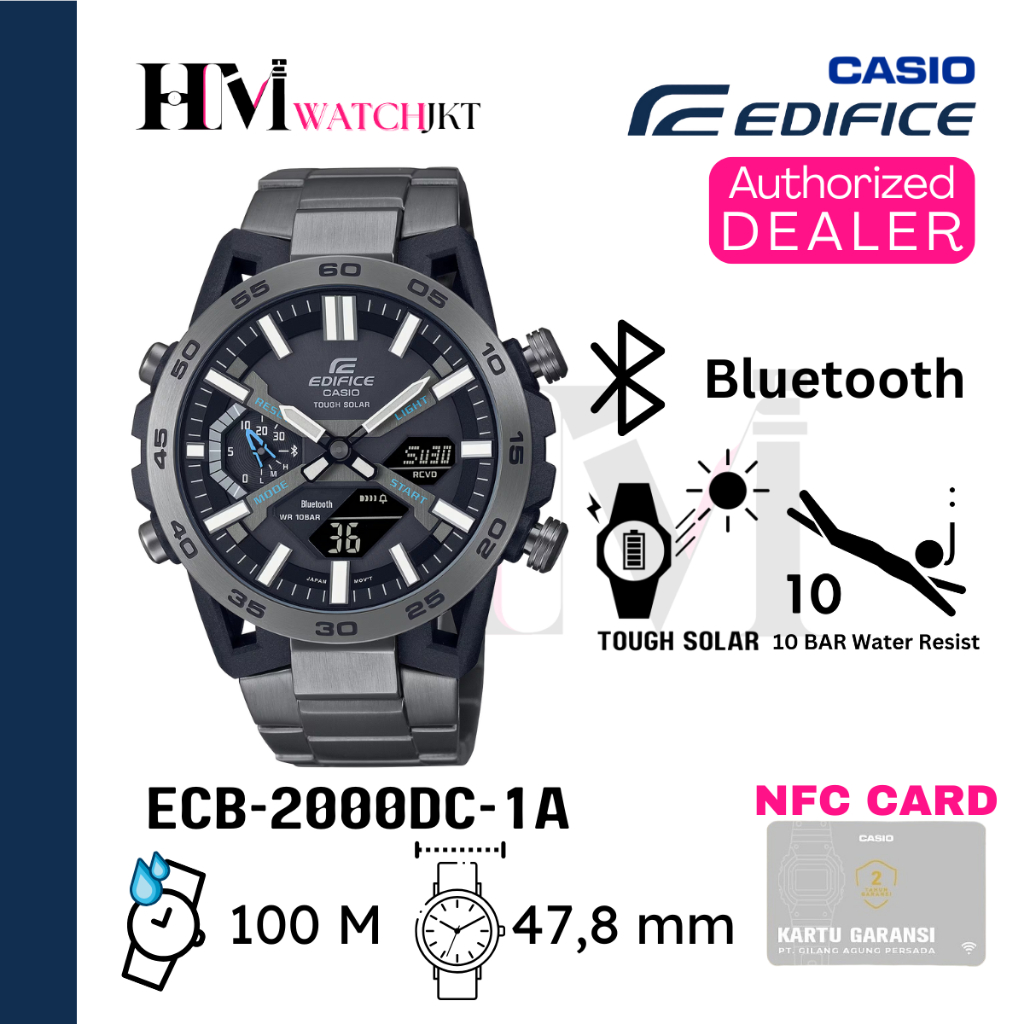 CASIO EDIFICE ECB-2000DC-1ADF Jam Tangan Pria Original Analog-Digital Antiair ECB-2000DC-1A ECB-2000