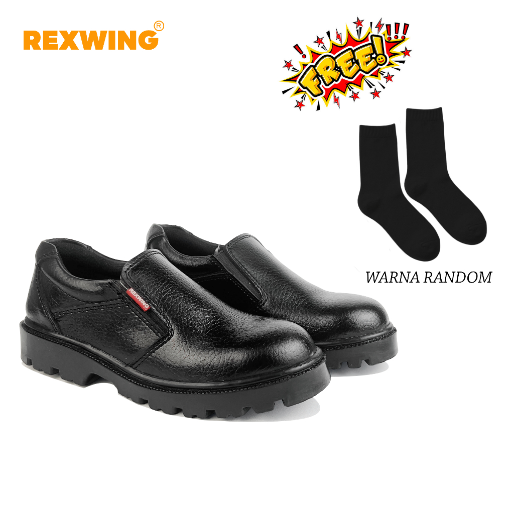 Rexwing - Sepatu Safety Ujung Besi Low Pria Kulit Sintetis Omega Premium Shoes Kerja Original Brand