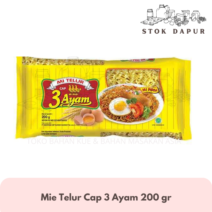 MIE TELOR CAP 3 AYAM 200GR KUNING / MIE TELOR (1 dus)