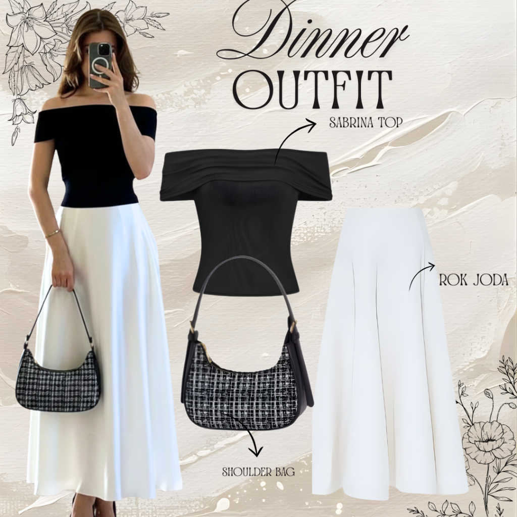 Adira Set Outfit Wanita Elegan ( Sabrina Top, Rok, Tas ) Setelan Ngafe Oneset Cewek Nongkrong S07