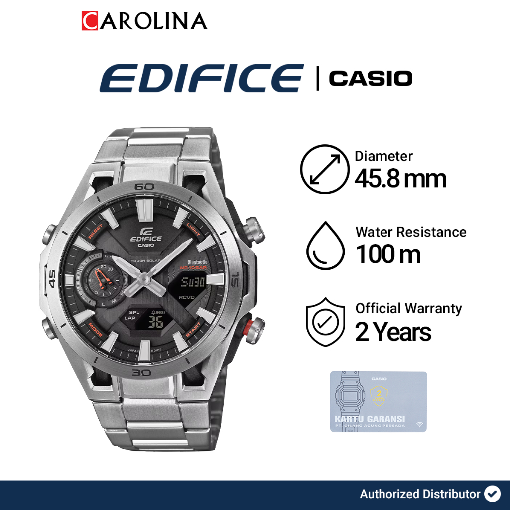 Jam Tangan Pria Casio Edifice ECB-2300D-1A Tough Solar Black Dial Stainless Steel Strap