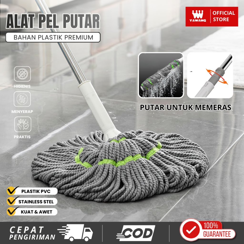 YAWANG Indonesia Alat Kain Pel Lantai Peras Otomatis MOP Pel Lantai Pel Putar Peras Pembersih Lantai