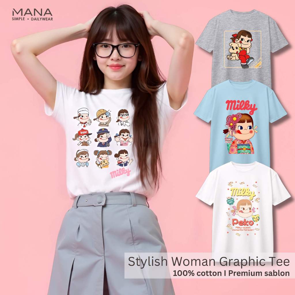 baju wanita kaos cewek baju oversized t shirt oversize wanita korean style lucu milky peko pocky